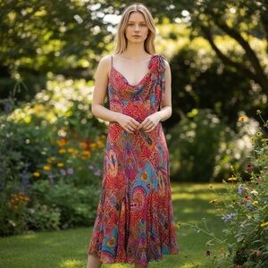 Vintage DINA BAR-EL P scoop neck  Paisley Multicolor slip dress